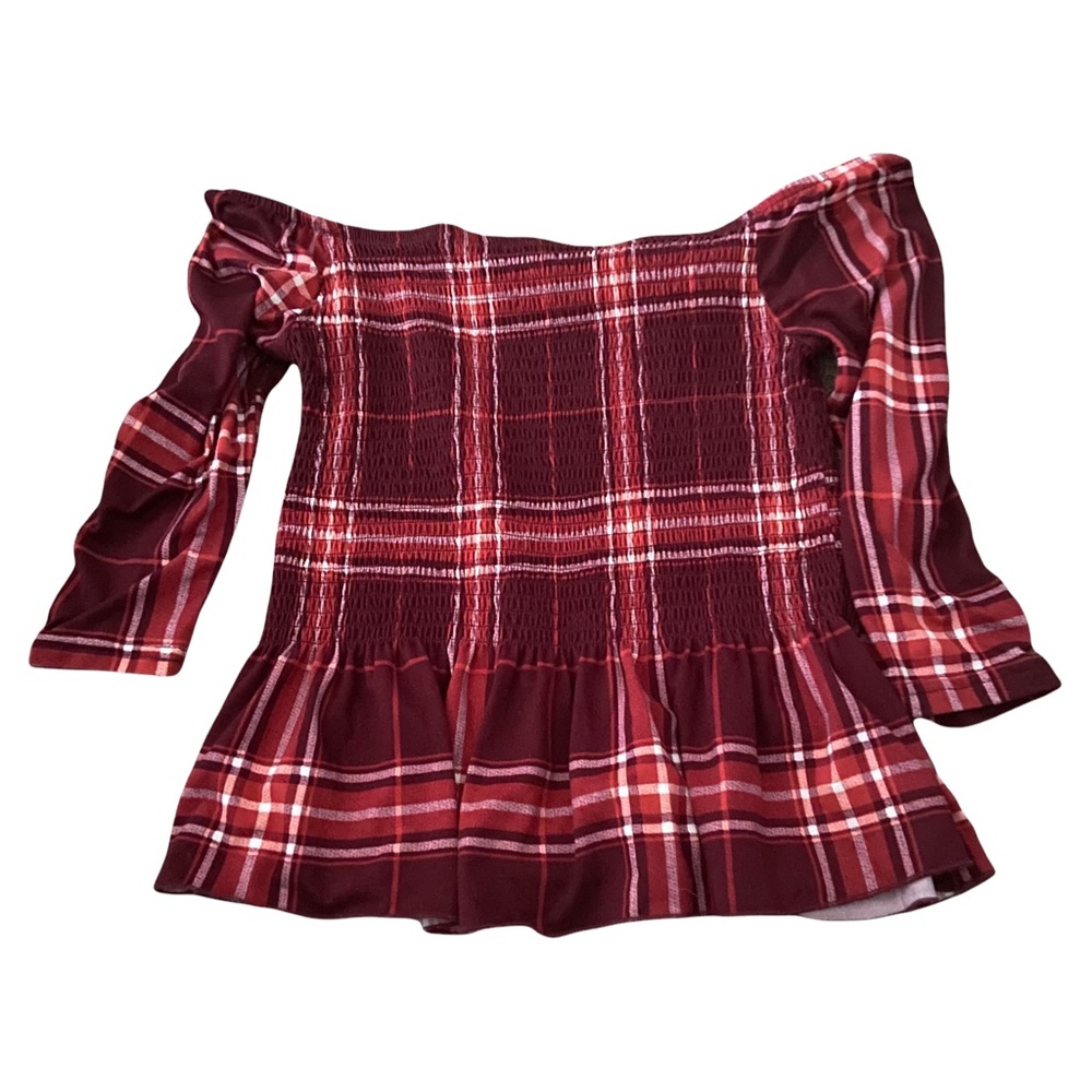 Orange Kiss Red & Orange Plaid Off The Shoulder Crop Top Large Grunge